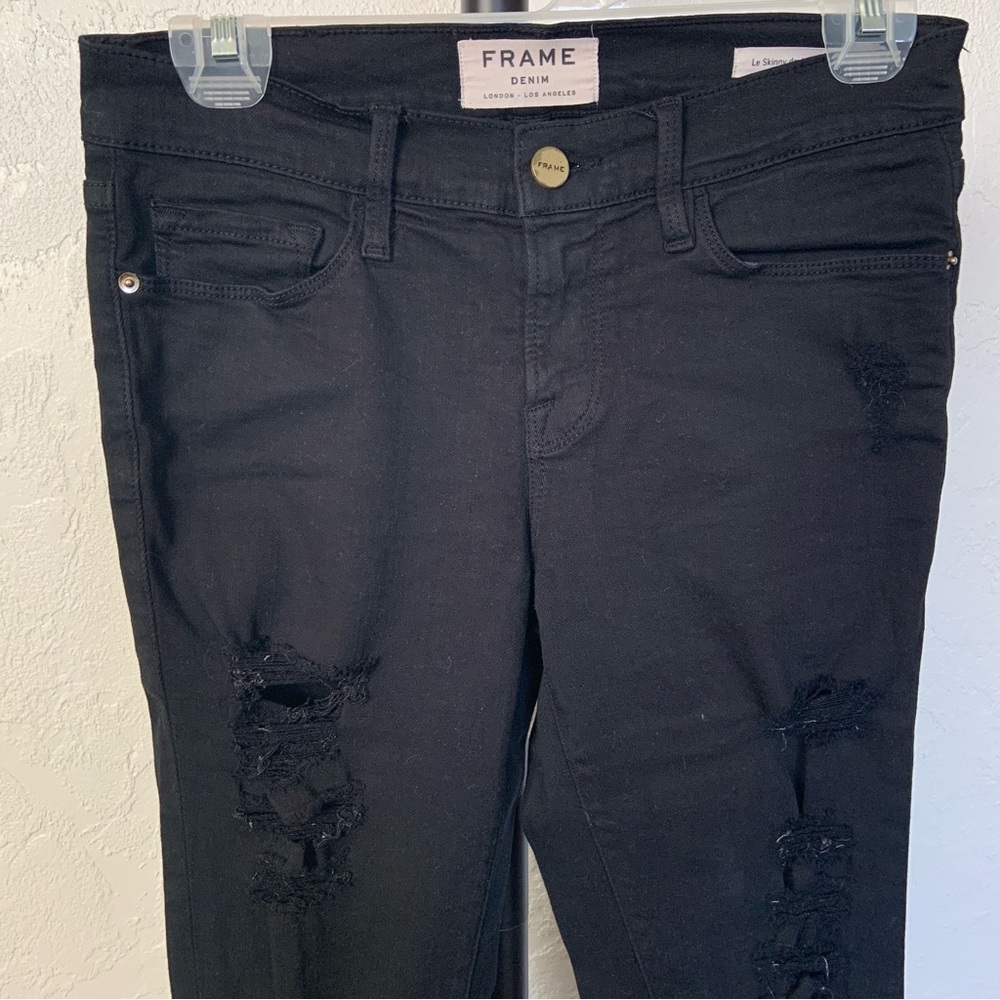 FRAME denim Le Skinny de Jeanne Ripped Black Jeans size 25